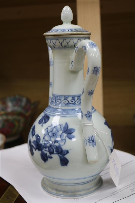 A 19th century Chinese blue and white ewer and cover height 25cm